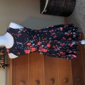 EXPRESS MINI DRESS Black Floral Sleeveless SKATER style Skirt